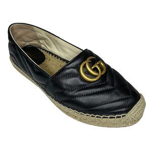 Gucci GG Marmont Quilted Nappa Leather Flats Charlotte Espadrilles 37.5 Black